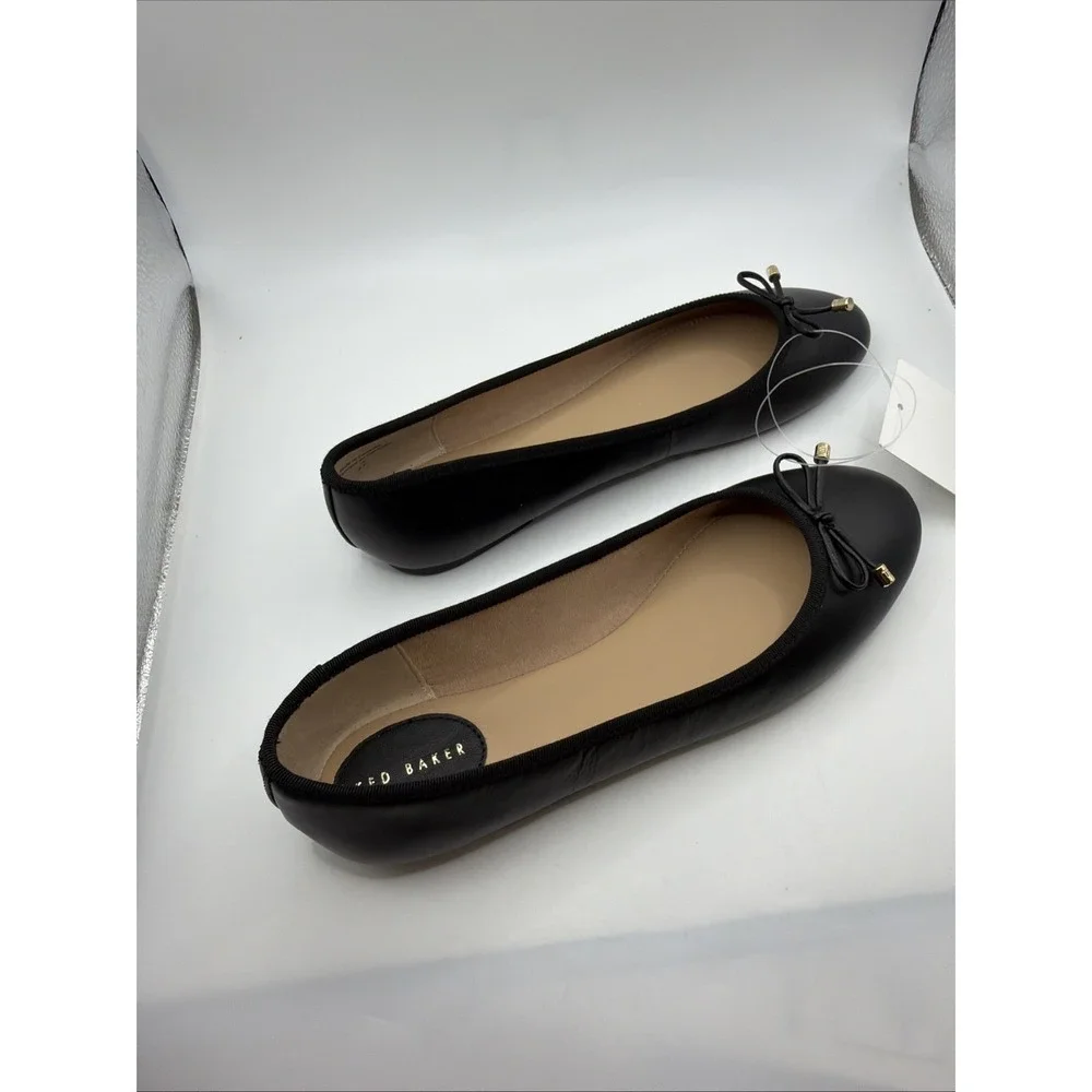 Ted Baker Classic Genuine Leather Black Ballet Shoes Size 7.5 New